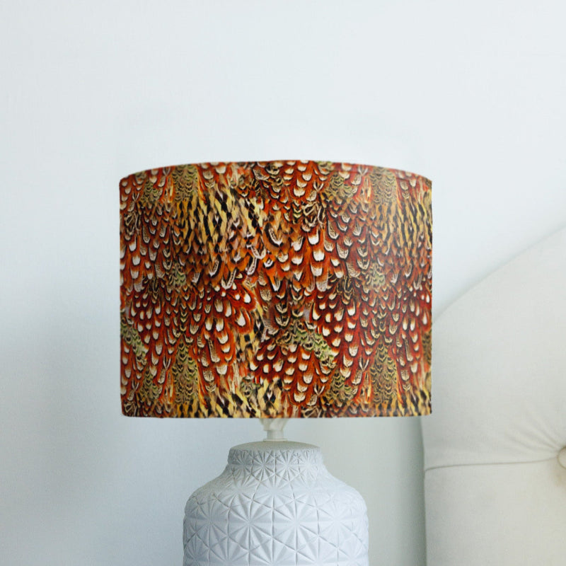 Drum Lampshade Cock Pheasant Amber
