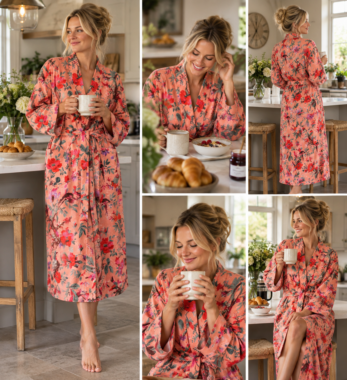 Coral Garden Floral Velvet Dressing Gown