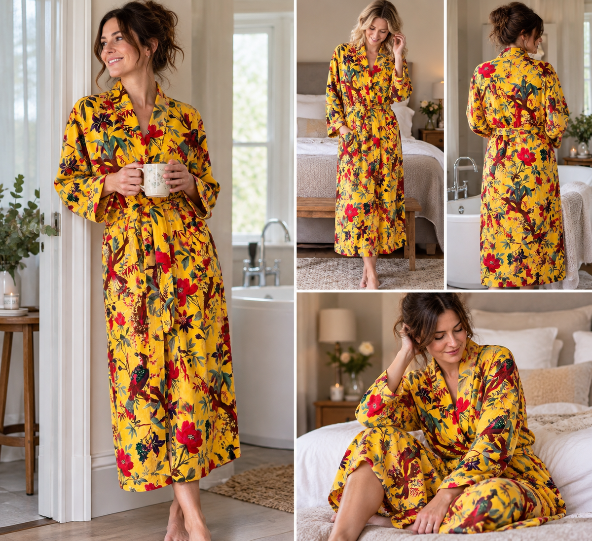 Golden Garden Floral Velvet Dressing Gown