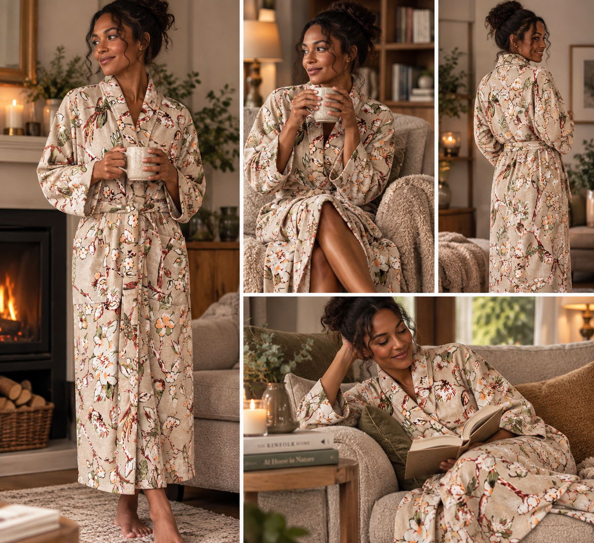 Soft Stone Botanical Velvet Dressing Gown