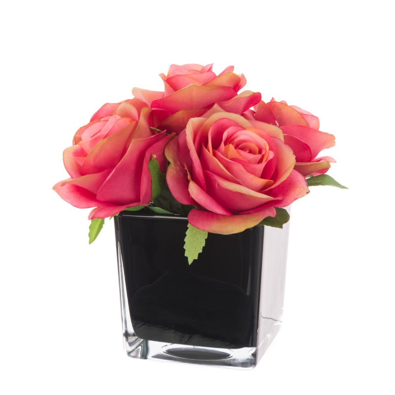Roses in Black Cube Vase