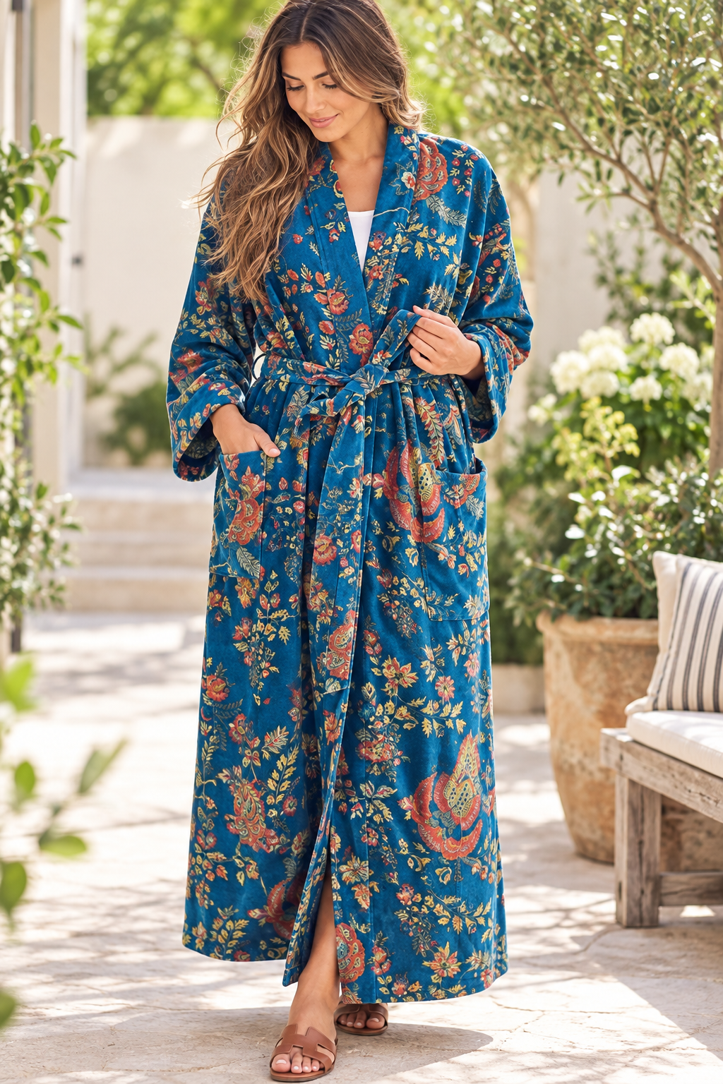Azure Garden Velvet Kimono