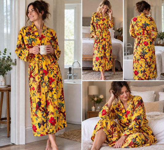 Golden Garden Floral Velvet Dressing Gown