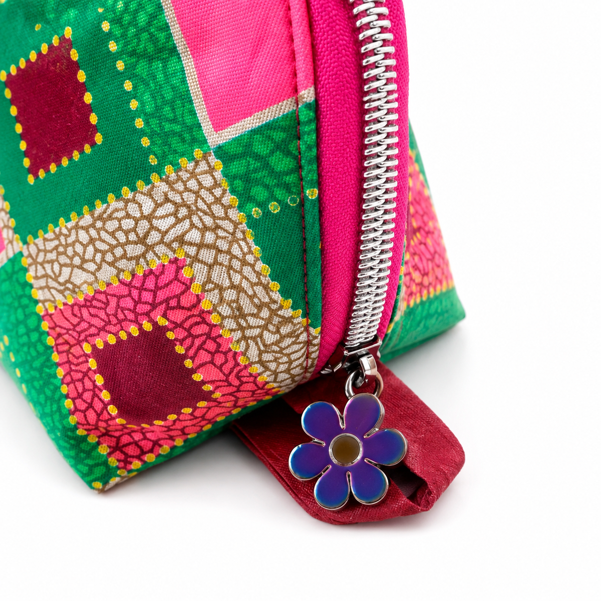 Bags by Luba – Handmade One-of-a-Kind Luxury Cosmetic Bag – Green & Pink