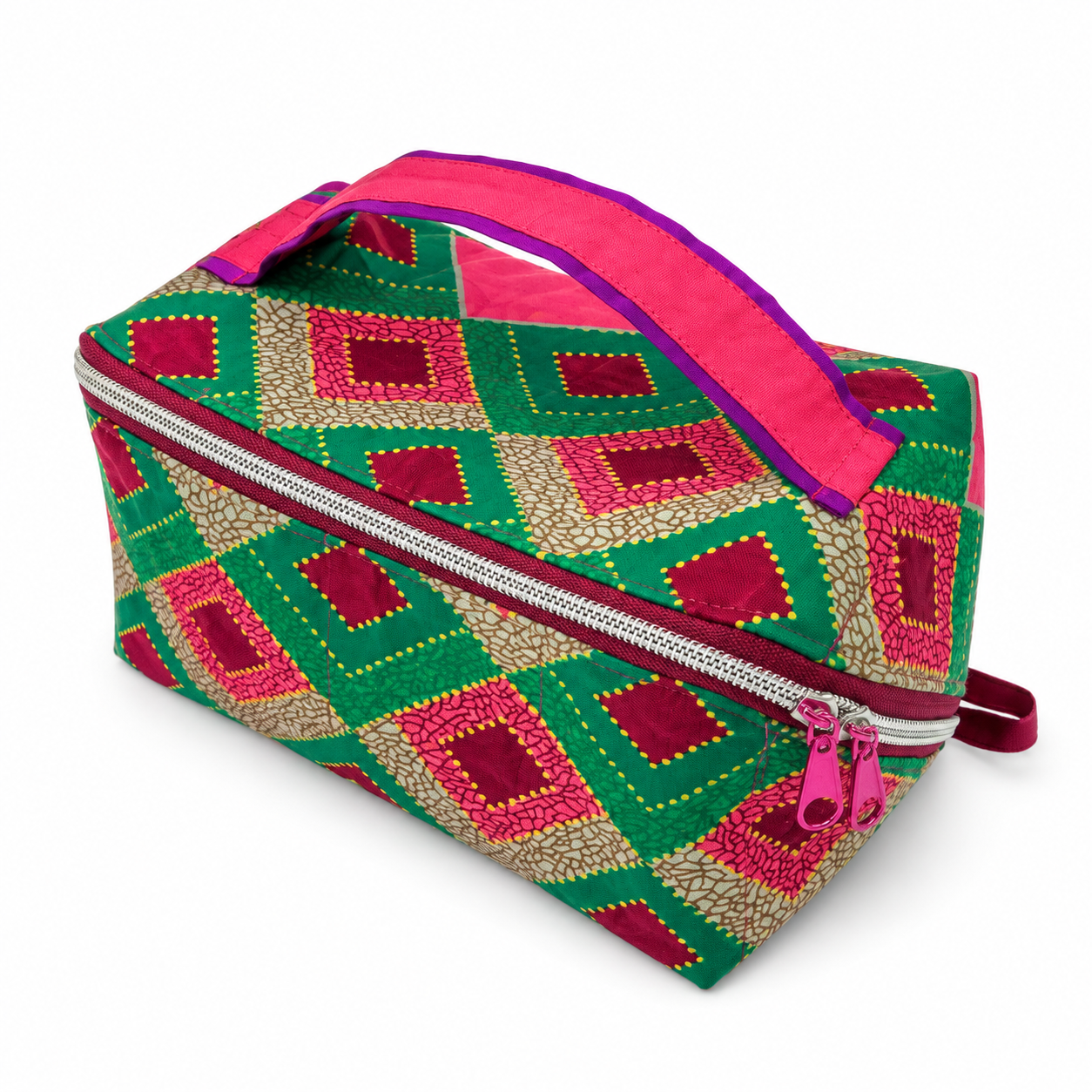 Bags by Luba – Handmade One-of-a-Kind Luxury Cosmetic Bag – Green & Pink