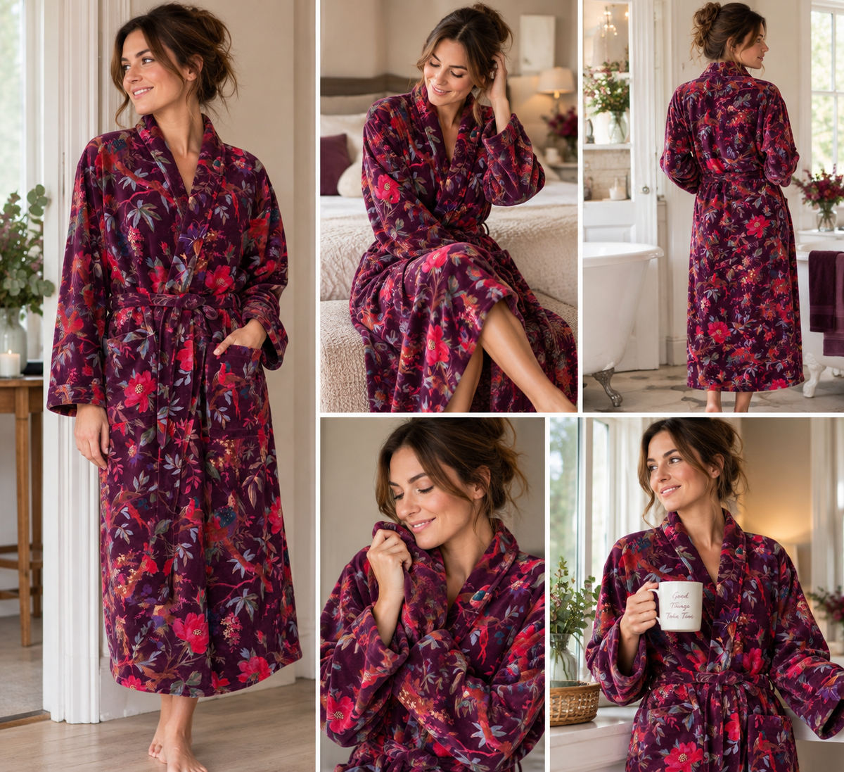 Mulberry Garden Floral Velvet Dressing Gown