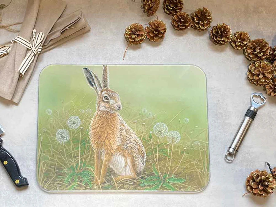 Hare and Dandelion Glass Worktop Saver | Luxury Chopping Board